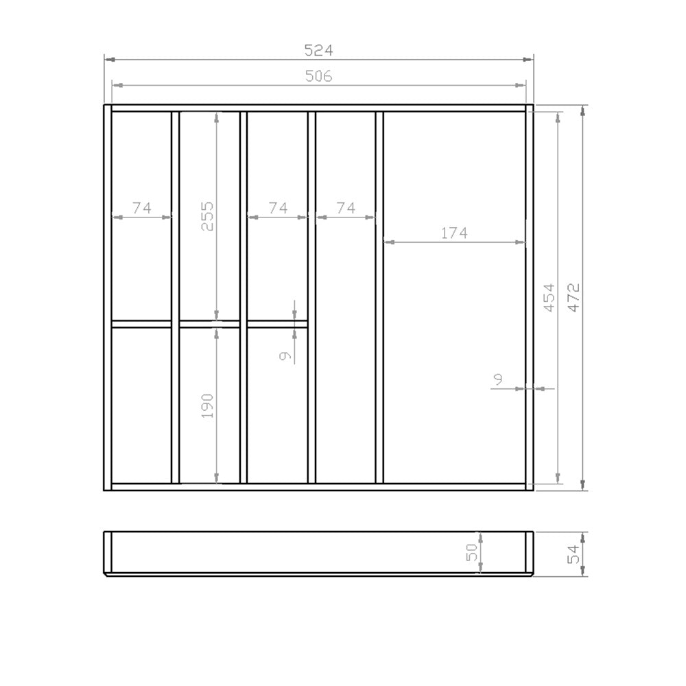 Besteckeinsatz 60er Schubl. B 524 x T 472 mm passend für BLUM Legra 16 mm Schubladen