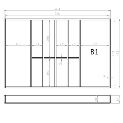 Besteckeinsatz 80er Schubl. B 724 x T 472 mm passend für BLUM Legra 16 mm Schubladen