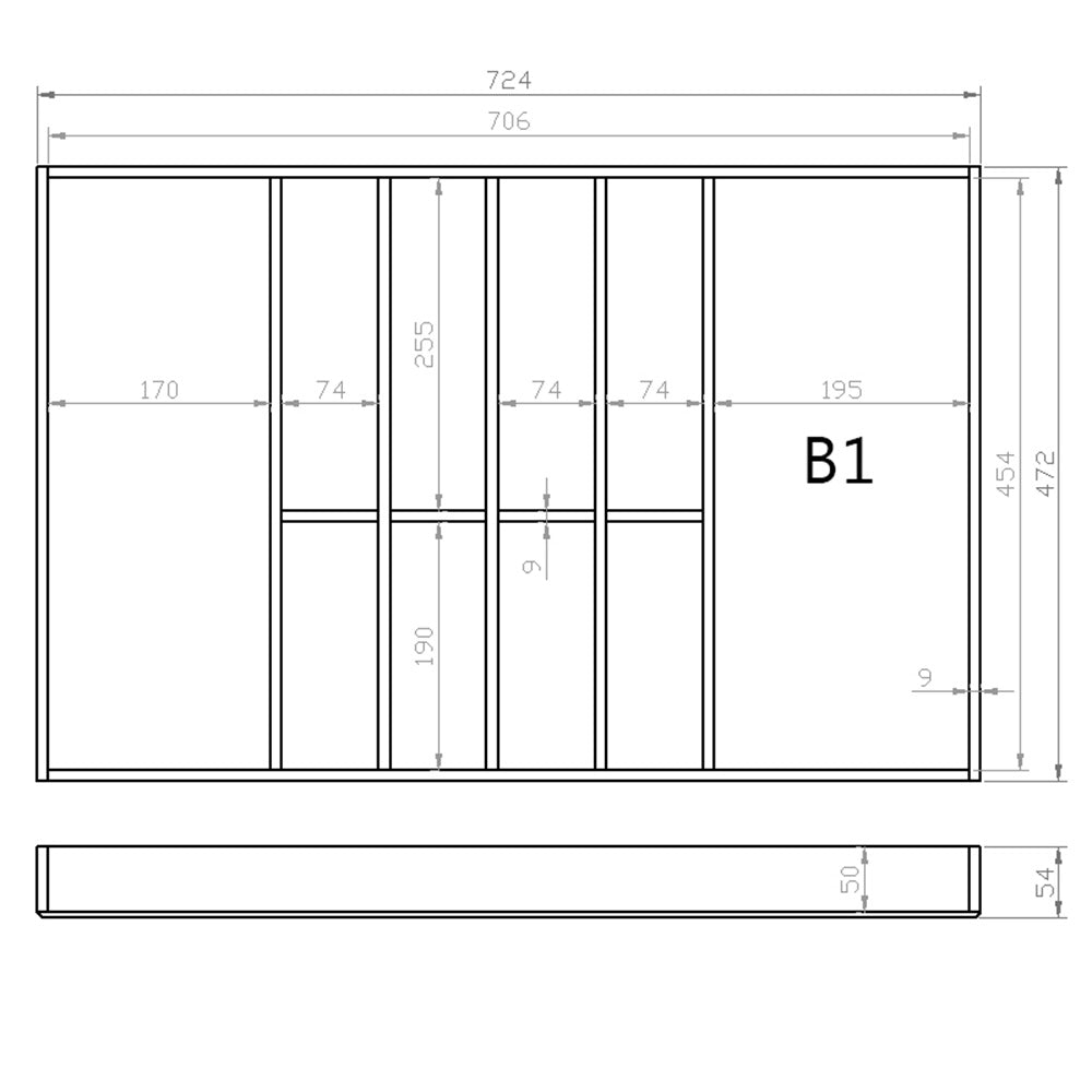 Besteckeinsatz 80er Schubl. B 724 x T 472 mm passend für BLUM Legra 16 mm Schubladen