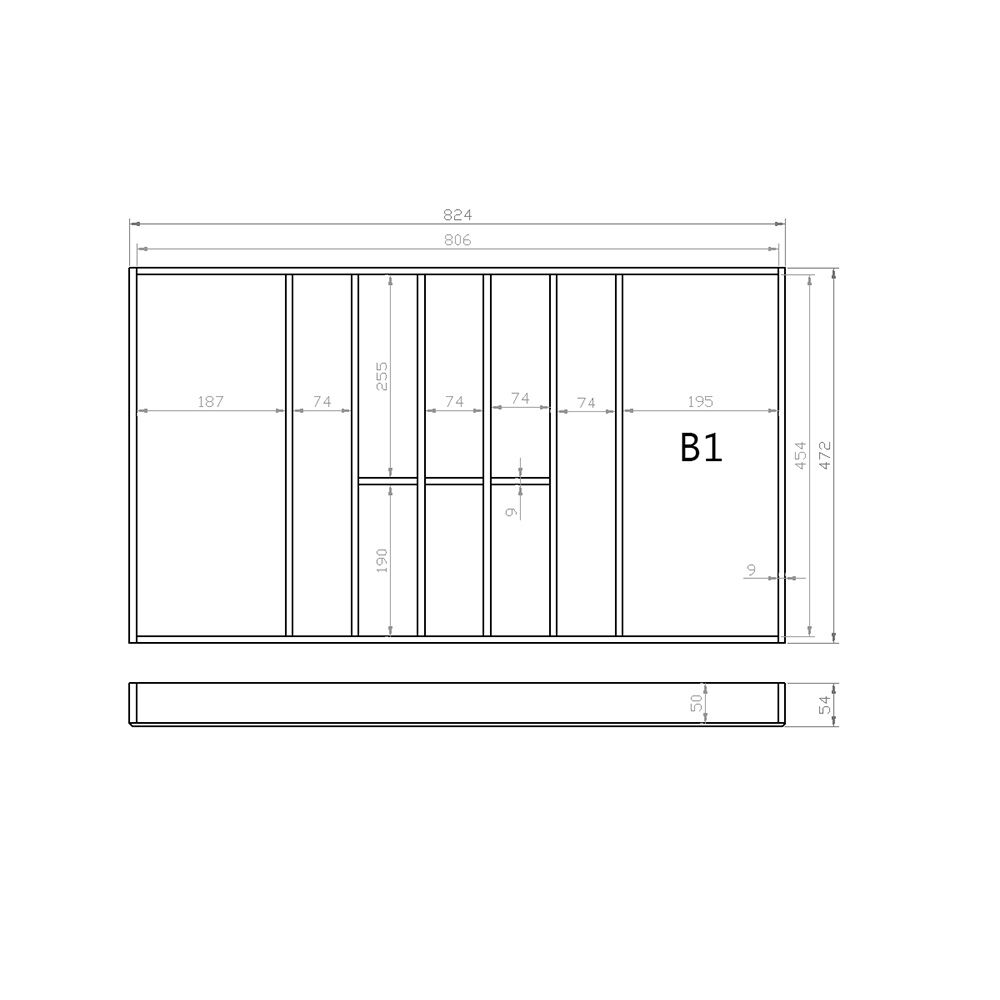 Besteckeinsatz 90er Schubl. B 824 x T 472 mm passend für BLUM Legra 16 mm Schubladen