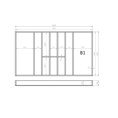 Besteckeinsatz 90er Schubl. B 824 x T 472 mm passend für BLUM Legra 16 mm Schubladen
