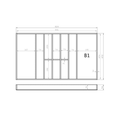 Besteckeinsatz 90er Schubl. B 824 x T 472 mm passend für BLUM Legra 16 mm Schubladen