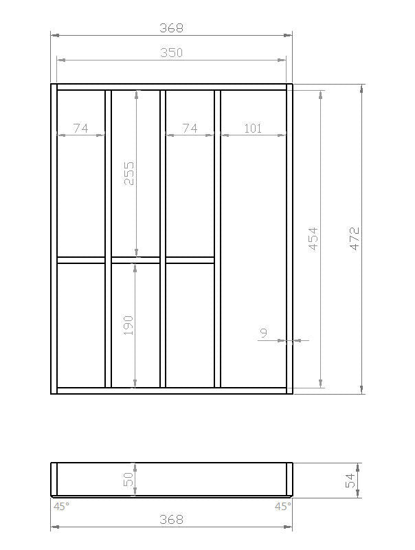 Besteckeinsatz 45er Schubl. B 368 x T 472 mm passend für BLUM Legra 19 mm Schubladen