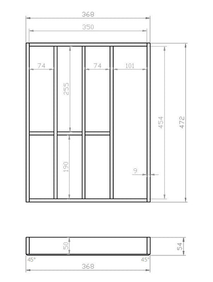 Besteckeinsatz 45er Schubl. B 368 x T 472 mm passend für BLUM Legra 19 mm Schubladen