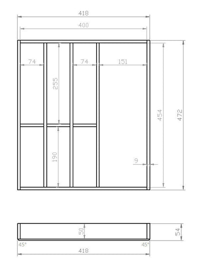 Besteckeinsatz 50er Schubl. B 418 x T 472 mm passend für BLUM Legra 19 mm Schubladen