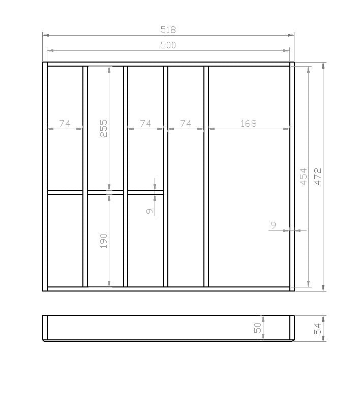 Besteckeinsatz 60er Schubl. B 518 x T 472 mm passend für BLUM Legra 19 mm Schubladen