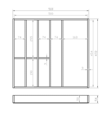 Besteckeinsatz 60er Schubl. B 518 x T 472 mm passend für BLUM Legra 19 mm Schubladen