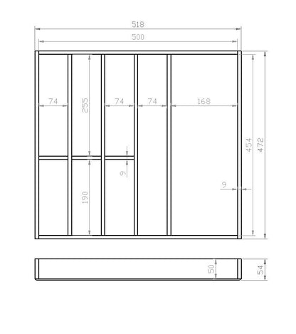 Besteckeinsatz 60er Schubl. B 518 x T 472 mm passend für BLUM Legra 19 mm Schubladen