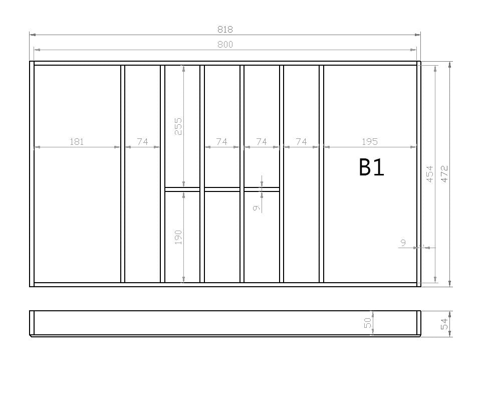 Besteckeinsatz 90er Schubl. B 818 x T 472 mm passend für BLUM Legra 19 mm Schubladen