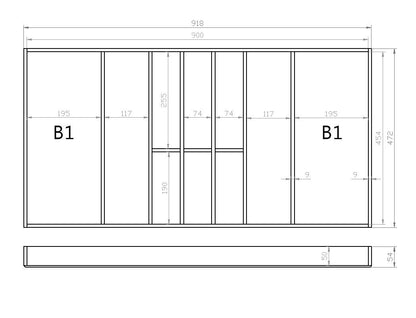 Besteckeinsatz NUSSBAUM 100er Schubl. B 918 x T 472 mm passend für BLUM Legra 19 mm Schubladen