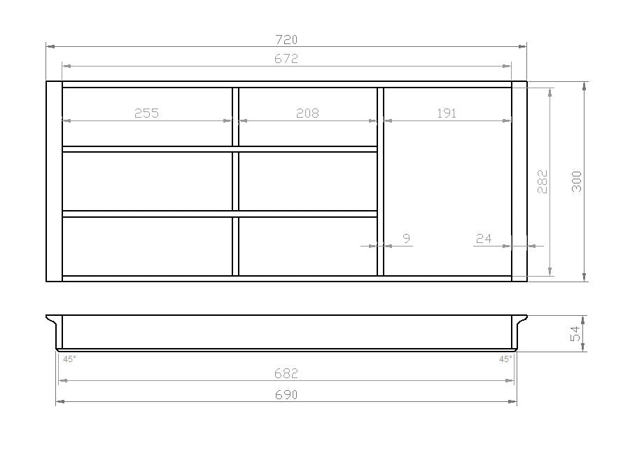 Besteckeinsatz 80er Schubl. B 720 x T 300 mm für IKEA Metod (ab 2015)