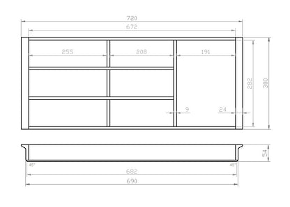 Besteckeinsatz 80er Schubl. B 720 x T 300 mm für IKEA Metod (ab 2015)