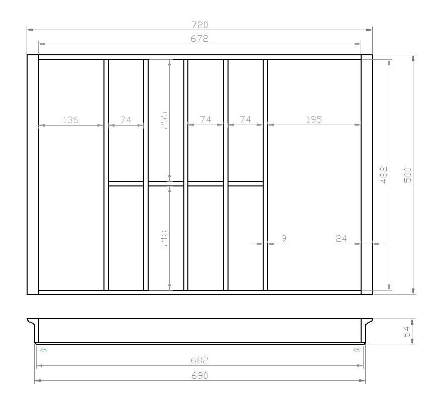 Besteckeinsatz 80er Schubl. B 720 x T 500 mm für IKEA Metod (ab 2015)
