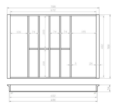 Besteckeinsatz 80er Schubl. B 720 x T 500 mm für IKEA Metod (ab 2015)