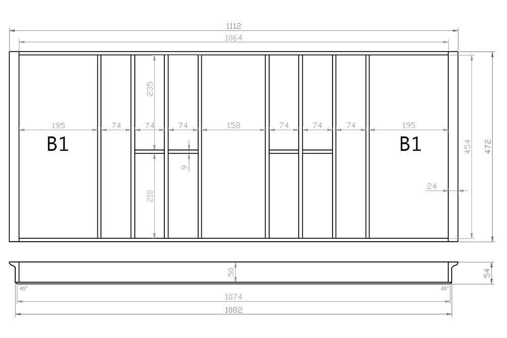 Besteckeinsatz 120er Schubl. B 1112 x T 472 mm passend für Blum Tandem 19 mm Schubladen