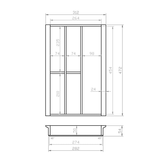 Besteckeinsatz 40er Schubl. B 312 x T 472 mm passend für Blum Tandem 19 mm Schubladen
