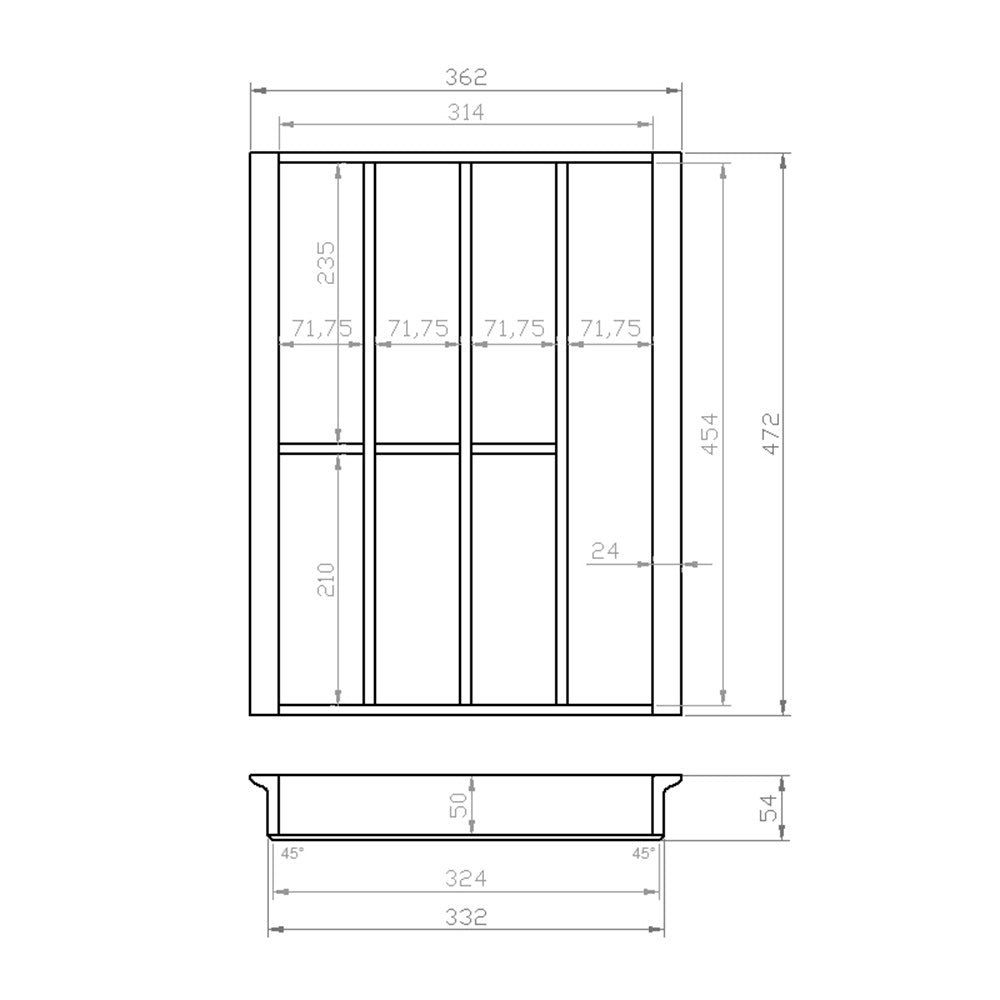 Besteckeinsatz 45er Schubl. B 362 x T 472 mm passend für EASY Classic Blum Tandem 19 mm Schubladen