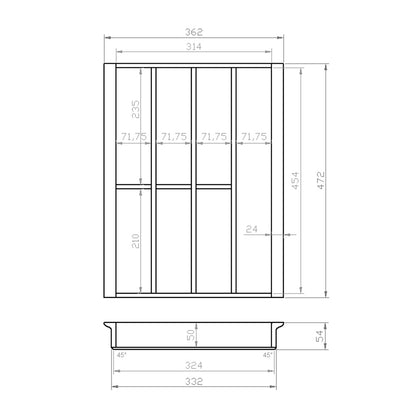 Besteckeinsatz 45er Schubl. B 362 x T 472 mm passend für EASY Classic Blum Tandem 19 mm Schubladen