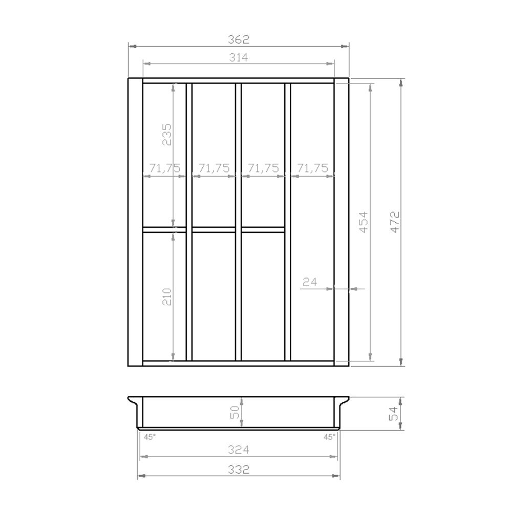 Besteckeinsatz 45er Schubl. B 362 x T 472 mm passend für EASY Classic Blum Tandem 19 mm Schubladen
