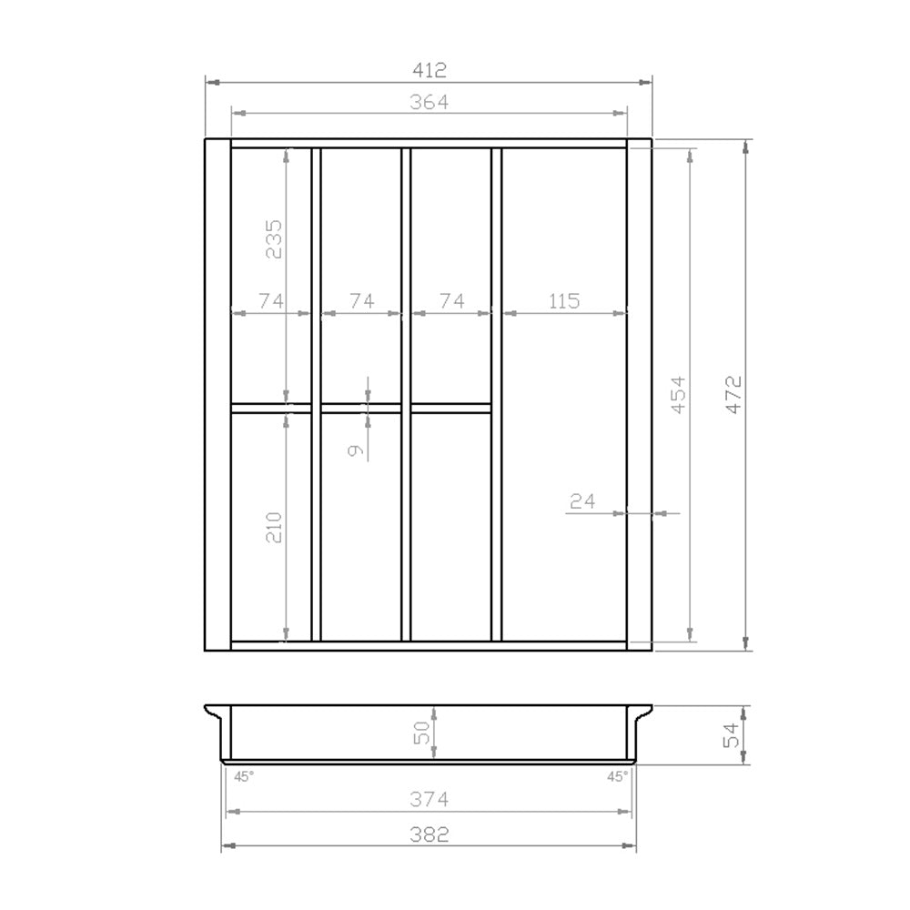 Besteckeinsatz 50er Schubl. B 412 x T 472 mm passend für Blum Tandem 19 mm Schubladen