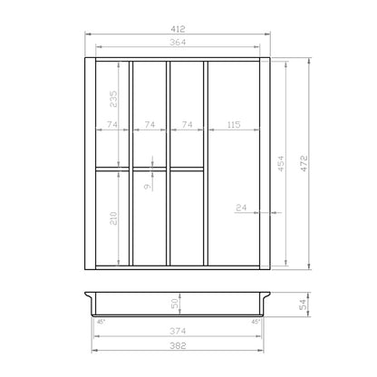Besteckeinsatz 50er Schubl. B 412 x T 472 mm passend für Blum Tandem 19 mm Schubladen