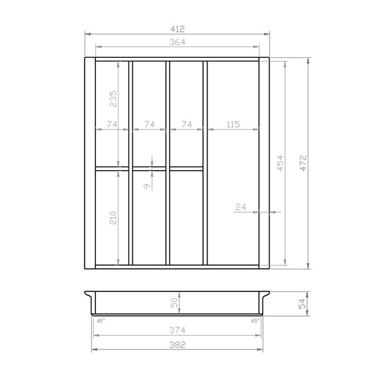 Besteckeinsatz 50er Schubl. B 412 x T 472 mm passend für Blum Tandem 19 mm Schubladen