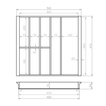 Besteckeinsatz 60er Schubl. B 512 x T 472 Emm passend für Blum Tandem 19 mm Schubladen