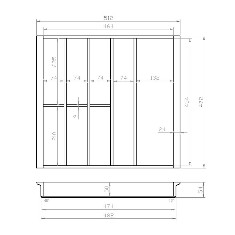 Besteckeinsatz 60er Schubl. B 512 x T 472 Emm passend für Blum Tandem 19 mm Schubladen