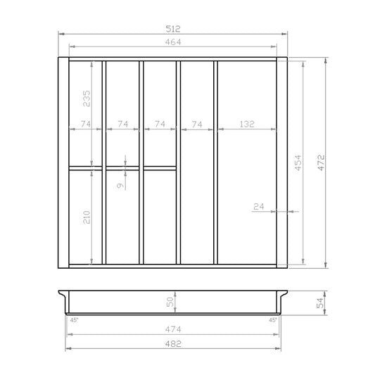 Besteckeinsatz 60er Schubl. B 512 x T 472 Emm passend für Blum Tandem 19 mm Schubladen