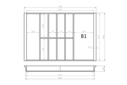 Besteckeinsatz 80er Schubl. B 712 x T 472 mm passend für Blum Tandem 19 mm Schubladen