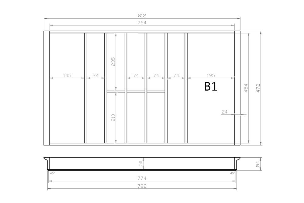 Besteckeinsatz 90er Schubl. B 812 x T 472 mm passend für Blum Tandem 19 mm Schubladen