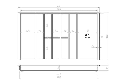 Besteckeinsatz 90er Schubl. B 812 x T 472 mm passend für Blum Tandem 19 mm Schubladen