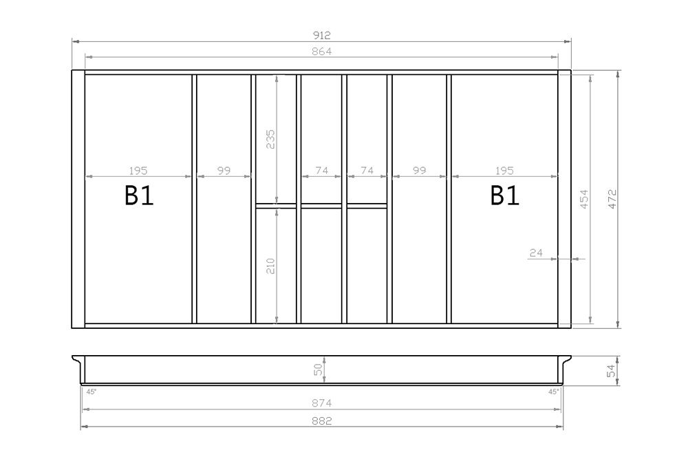 Besteckeinsatz 100er Schubl. B 912 x T 472 mm passend für Blum Tandem 19 mm Schubladen