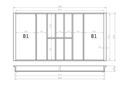 Besteckeinsatz 100er Schubl. B 912 x T 472 mm passend für Blum Tandem 19 mm Schubladen
