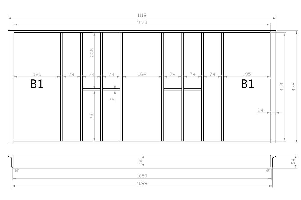 Besteckeinsatz 120er Schubl. B 1118 x T 472 mm passend für Blum Tandem 16 mm Schubladen