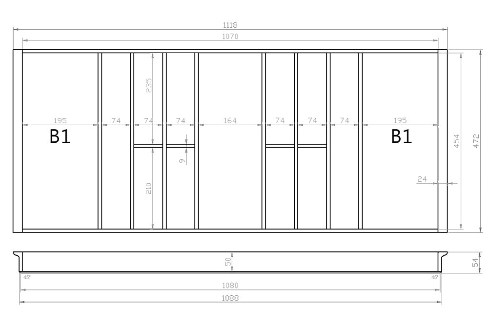 Besteckeinsatz 120er Schubl. B 1118 x T 472 mm passend für Blum Tandem 16 mm Schubladen