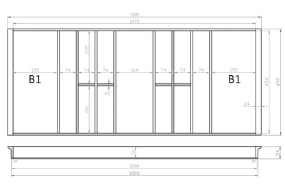 Besteckeinsatz 120er Schubl. B 1118 x T 472 mm passend für Blum Tandem 16 mm Schubladen