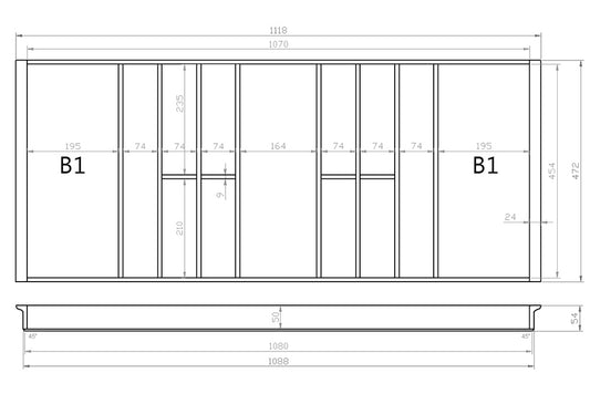 Besteckeinsatz 120er Schubl. B 1118 x T 472 mm passend für Blum Tandem 16 mm Schubladen