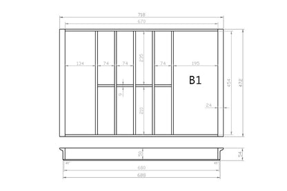 Besteckeinsatz 80er Schubl. B 718 x T 472 mm passend für Blum Tandem 16 mm Schubladen