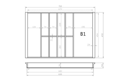 Besteckeinsatz 80er Schubl. B 718 x T 472 mm passend für Blum Tandem 16 mm Schubladen
