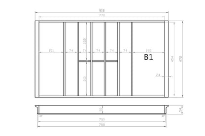 Besteckeinsatz 90er Schubl. B 818 x T 472 mm passend für Blum Tandem 16 mm Schubladen