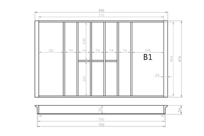 Besteckeinsatz 90er Schubl. B 818 x T 472 mm passend für Blum Tandem 16 mm Schubladen