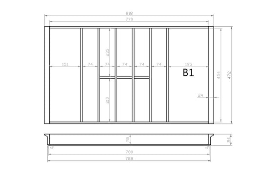 Besteckeinsatz 90er Schubl. B 818 x T 472 mm passend für Blum Tandem 16 mm Schubladen