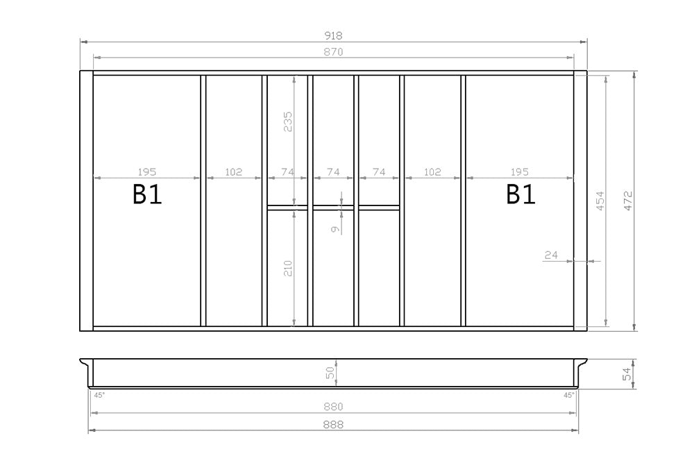 Besteckeinsatz 100er Schubl. B 918 x T 472 mm passend für Blum Tandem 16 mm Schubladen