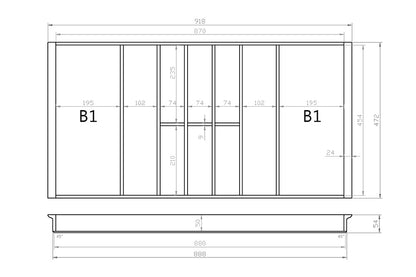 Besteckeinsatz 100er Schubl. B 918 x T 472 mm passend für Blum Tandem 16 mm Schubladen