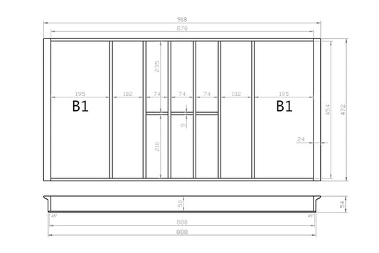 Besteckeinsatz 100er Schubl. B 918 x T 472 mm passend für Blum Tandem 16 mm Schubladen