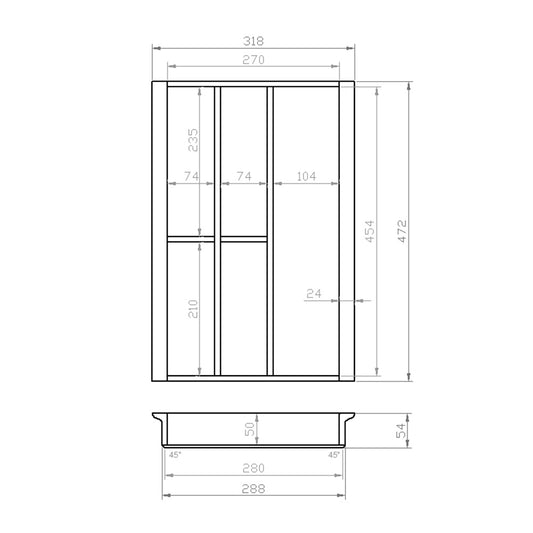 Besteckeinsatz 40er Schubl. B 318 x T 472 mm passend für Blum Tandem 16 mm Schubladen