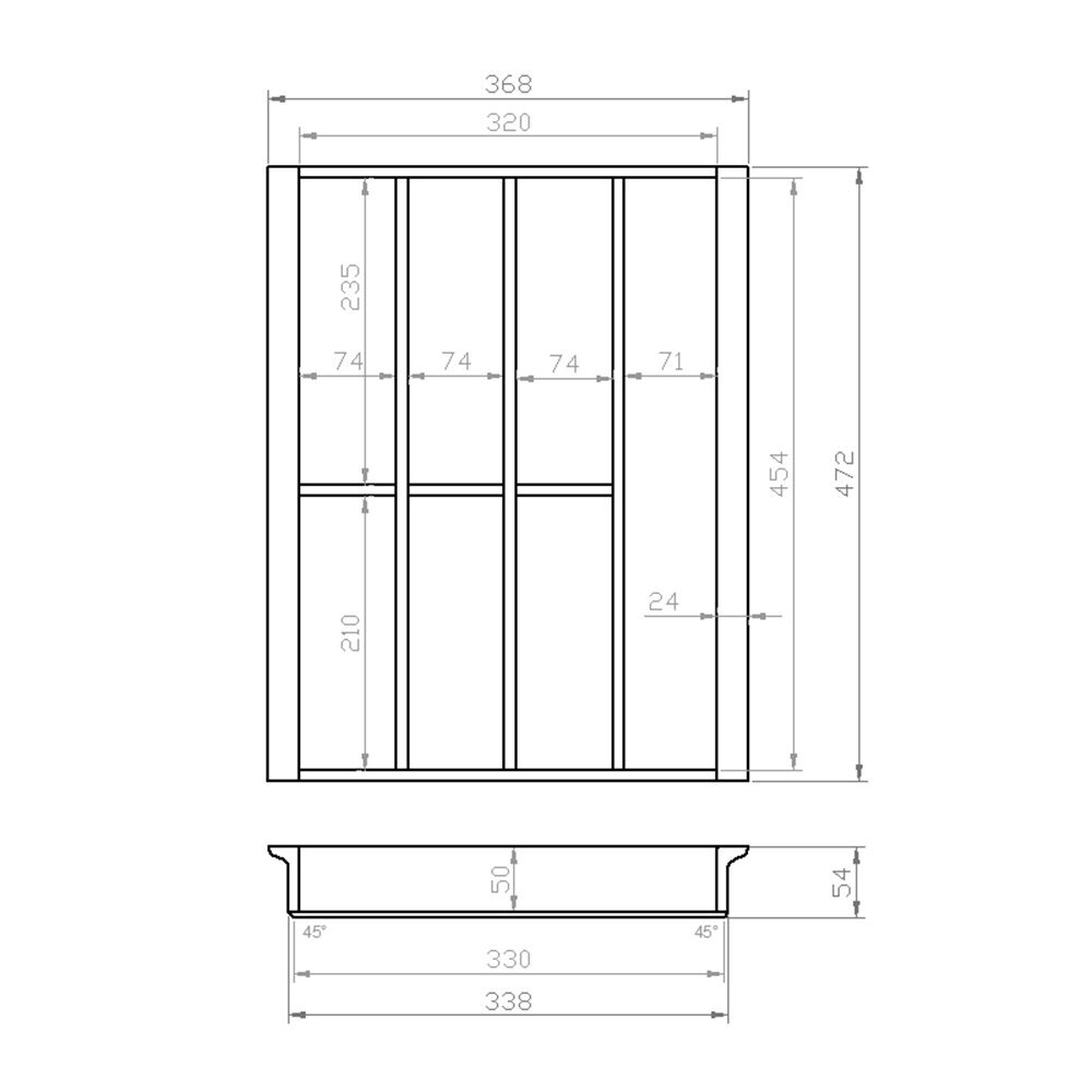 Besteckeinsatz 45er Schubl. B 368 x T 472 mm passend für Blum Tandem 16 mm Schubladen