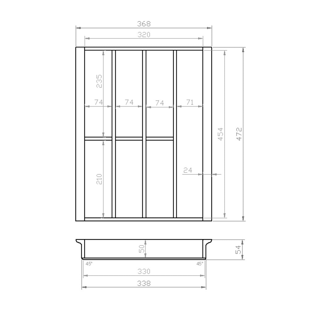 Besteckeinsatz 45er Schubl. B 368 x T 472 mm passend für Blum Tandem 16 mm Schubladen