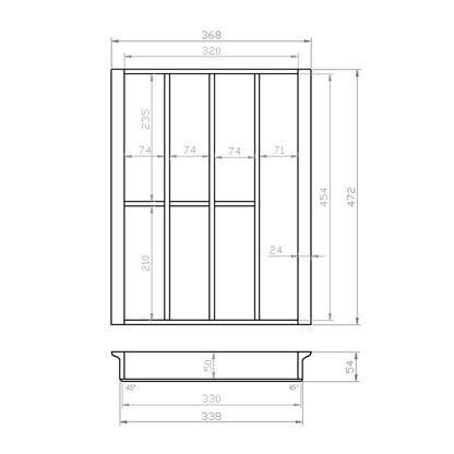 Besteckeinsatz 45er Schubl. B 368 x T 472 mm passend für Blum Tandem 16 mm Schubladen